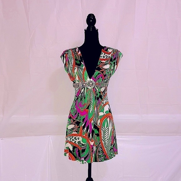 SKY Low-cut V-neck Dress 100% Silk Size XS - Picture 3 of 9